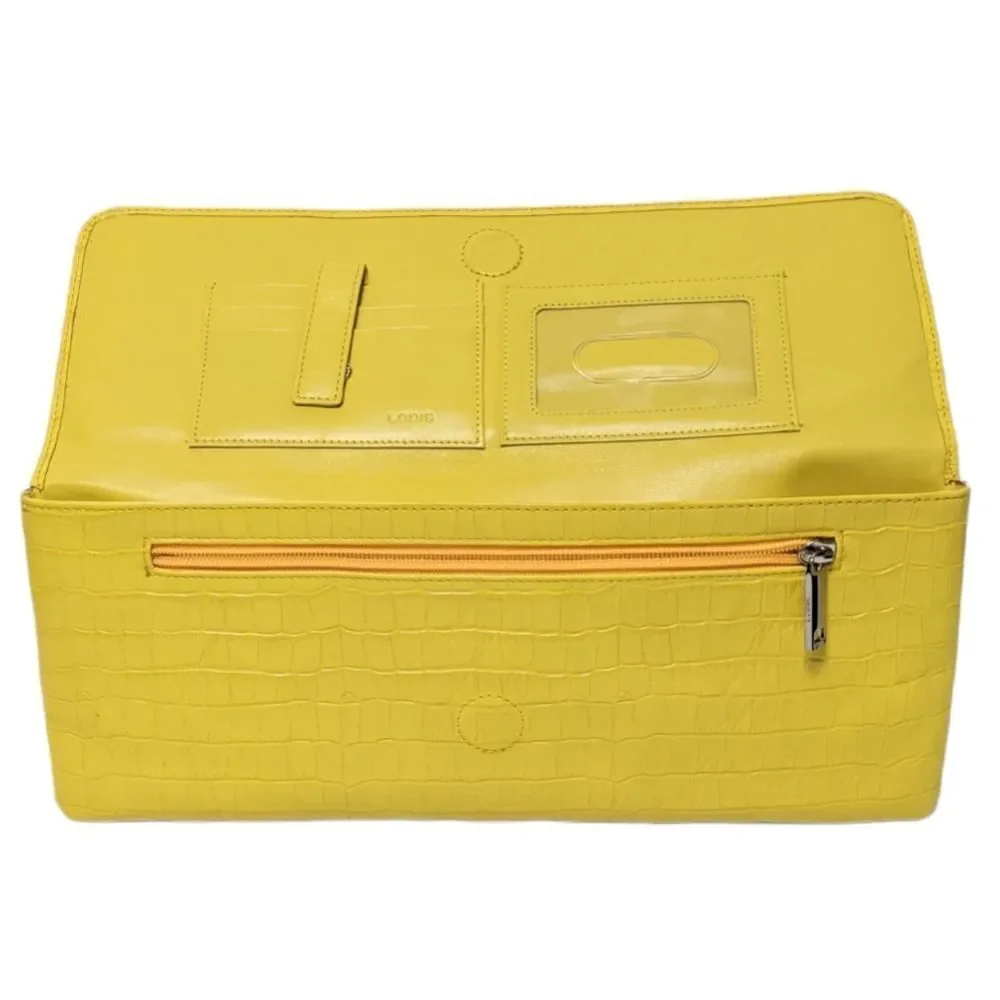 LODIS Yellow Leather Croc Print Wallet Clutch